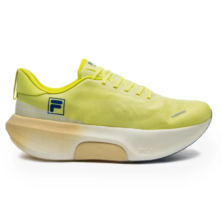 Tênis Fila Speedrocker Skyfoam Feminino na cor Verde Limão mostrando o lado direito com detalhes da marca e tecnologia Skyfoam